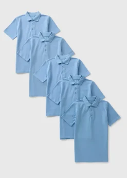 Kids 5 Pack Pale Blue School Polo Shirts (3-16yrs)
