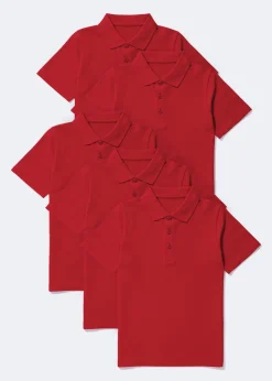 Kids 5 Pack Red School Polo Shirts (3-13yrs)