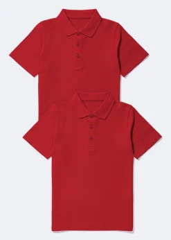 Kids 2 Pack Red School Polo Shirts (3-13yrs)