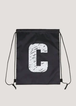 Kids Black Alphabet Drawstring Bag