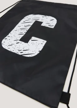 Kids Black Alphabet Drawstring Bag