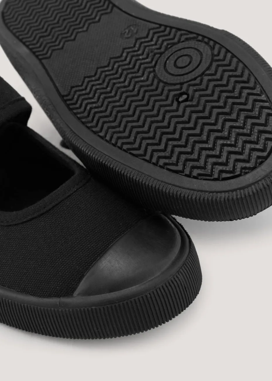 Kids Black School Mary Jane Plimsoll Pumps (Younger 7-Older 3)