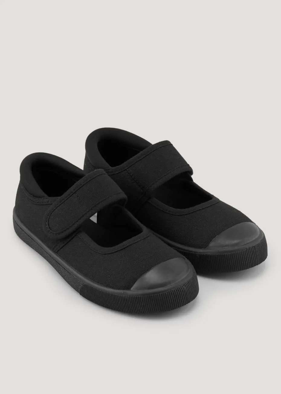 Kids Black School Mary Jane Plimsoll Pumps (Younger 7-Older 3)