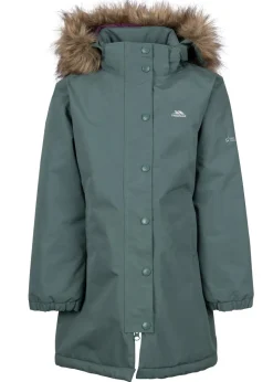 Kids Trespass Green Astound Faux Fur Collar Coat (2-12yrs)
