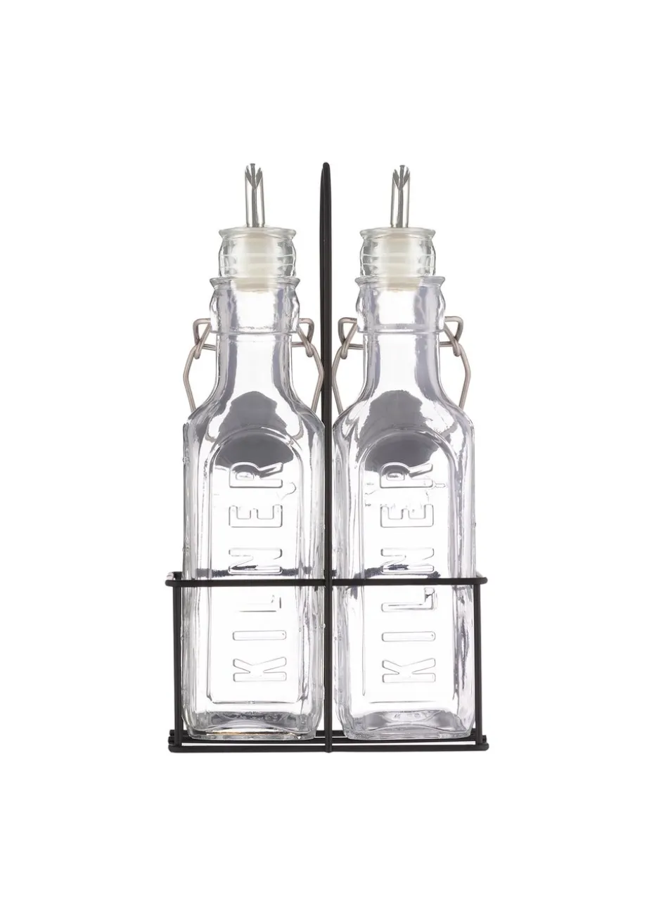 Kilner Set of 2 Oil Bottles & Metal Rack (300ml)