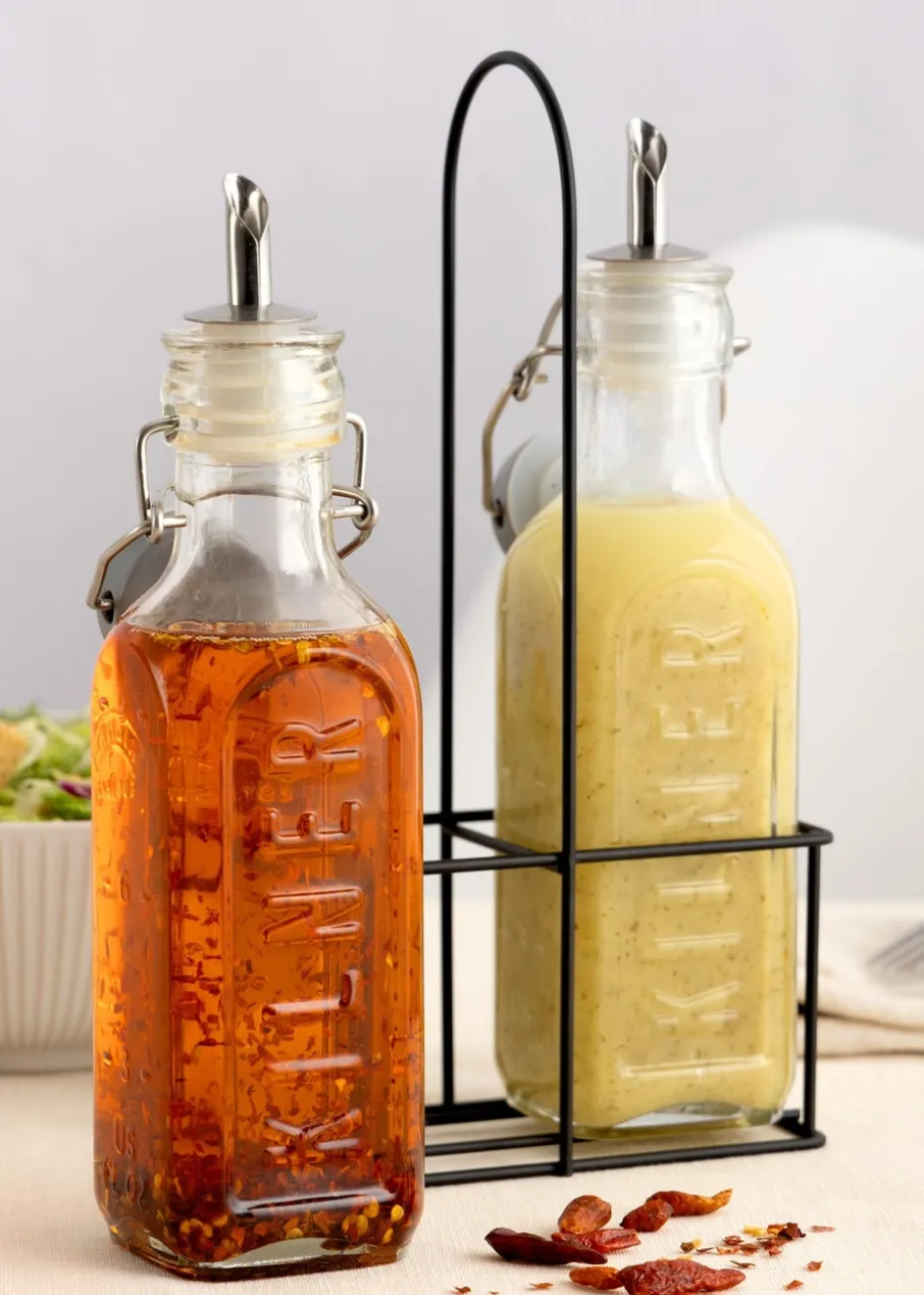 Kilner Set of 2 Oil Bottles & Metal Rack (300ml)