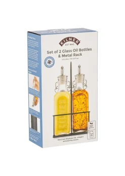 Kilner Set of 2 Oil Bottles & Metal Rack (300ml)