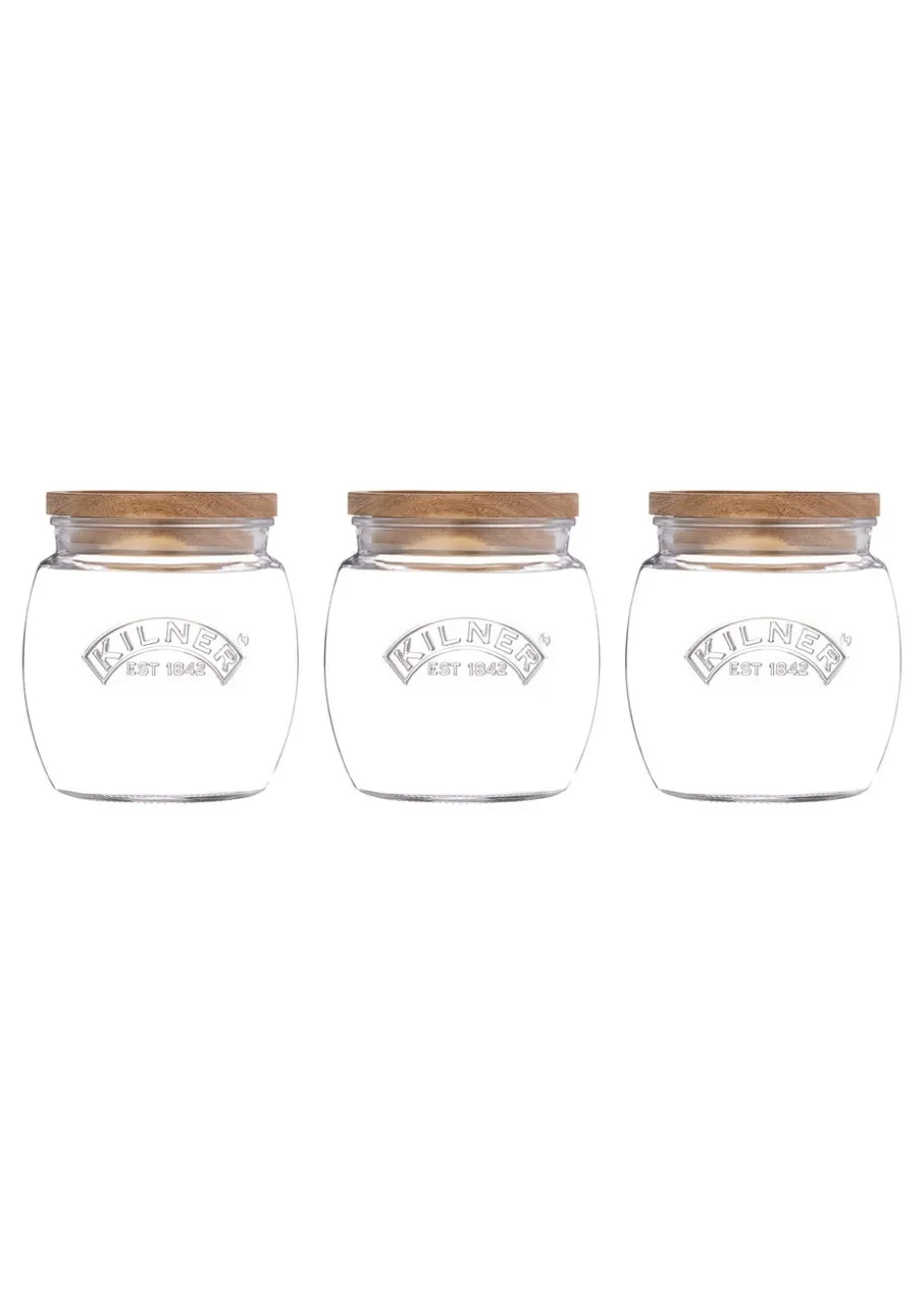 Kilner Set of 3 Universal Wooden Lid Jars ( 0.8l )