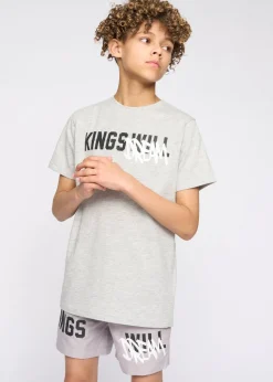 Kings Will Dream Ash Grey Tagged Swim Shorts (7-14 yrs)