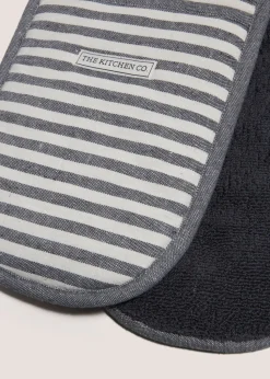Kitchen Co Grey Stripy Oven Gloves