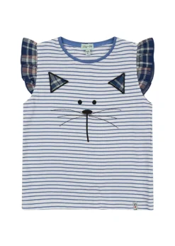 Lilly & Sid Blue Cat Applique Top (24 Months- 8 Years)