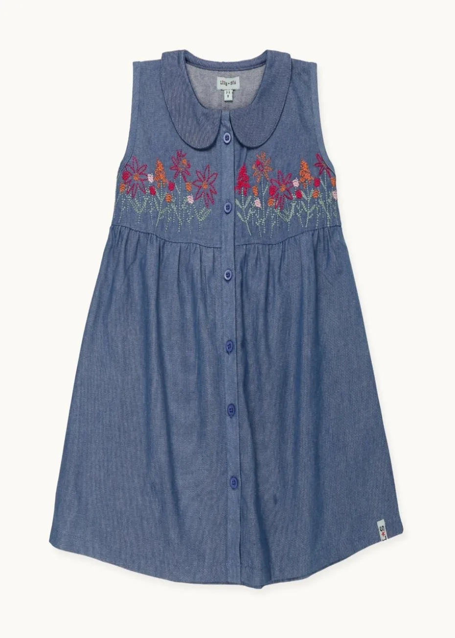 Lilly & Sid Blue Floral Embroidered Dress (0-8 Years)