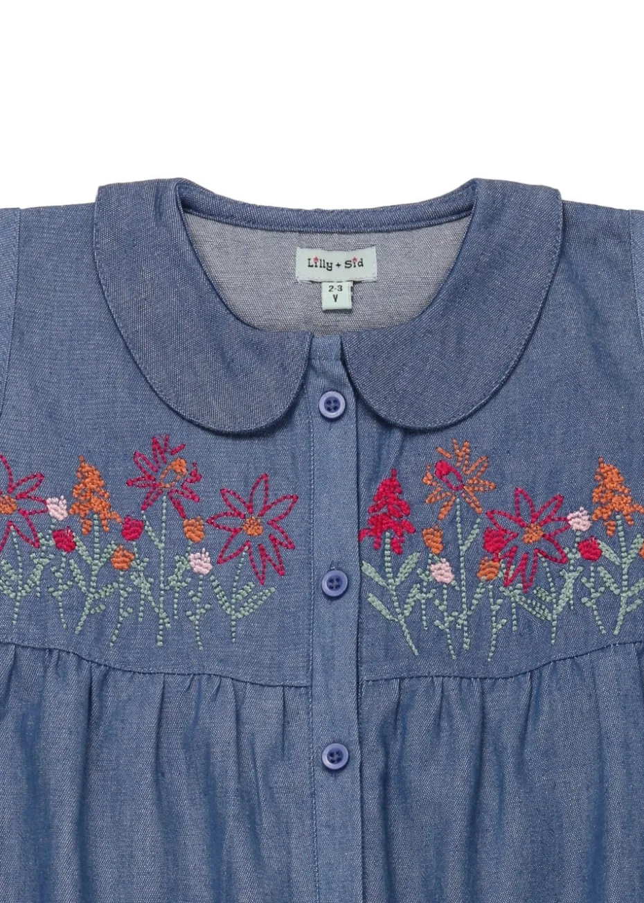 Lilly & Sid Blue Floral Embroidered Dress (0-8 Years)
