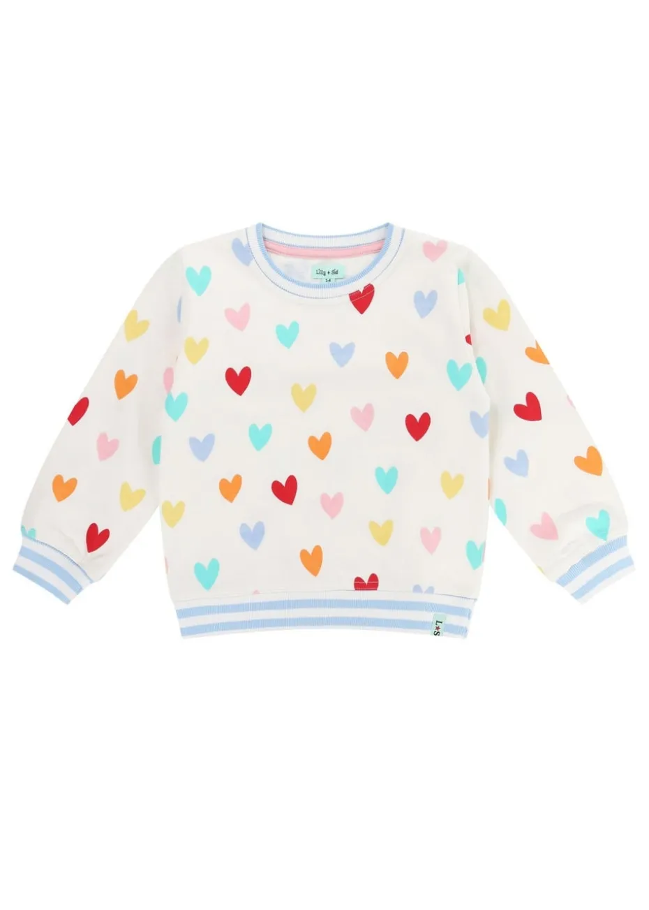 Lilly & Sid Multi White Heart Print Sweatshirt (0-8 Years)