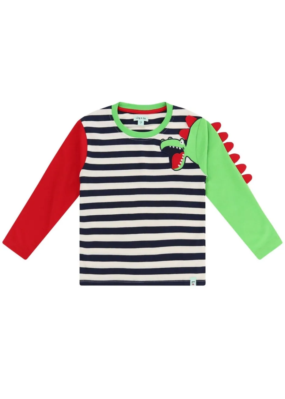 Lilly & Sid Multicoloured Dinosaur Applique Top (6 Months- 7 Years)