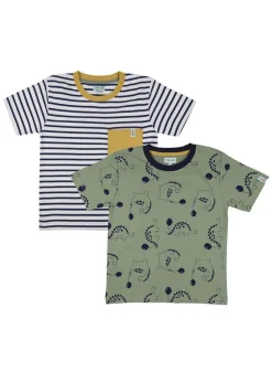 Lilly & Sid Multicoloured Dinosaur & Stripe Print Top 2 Pack (0-8 Years)