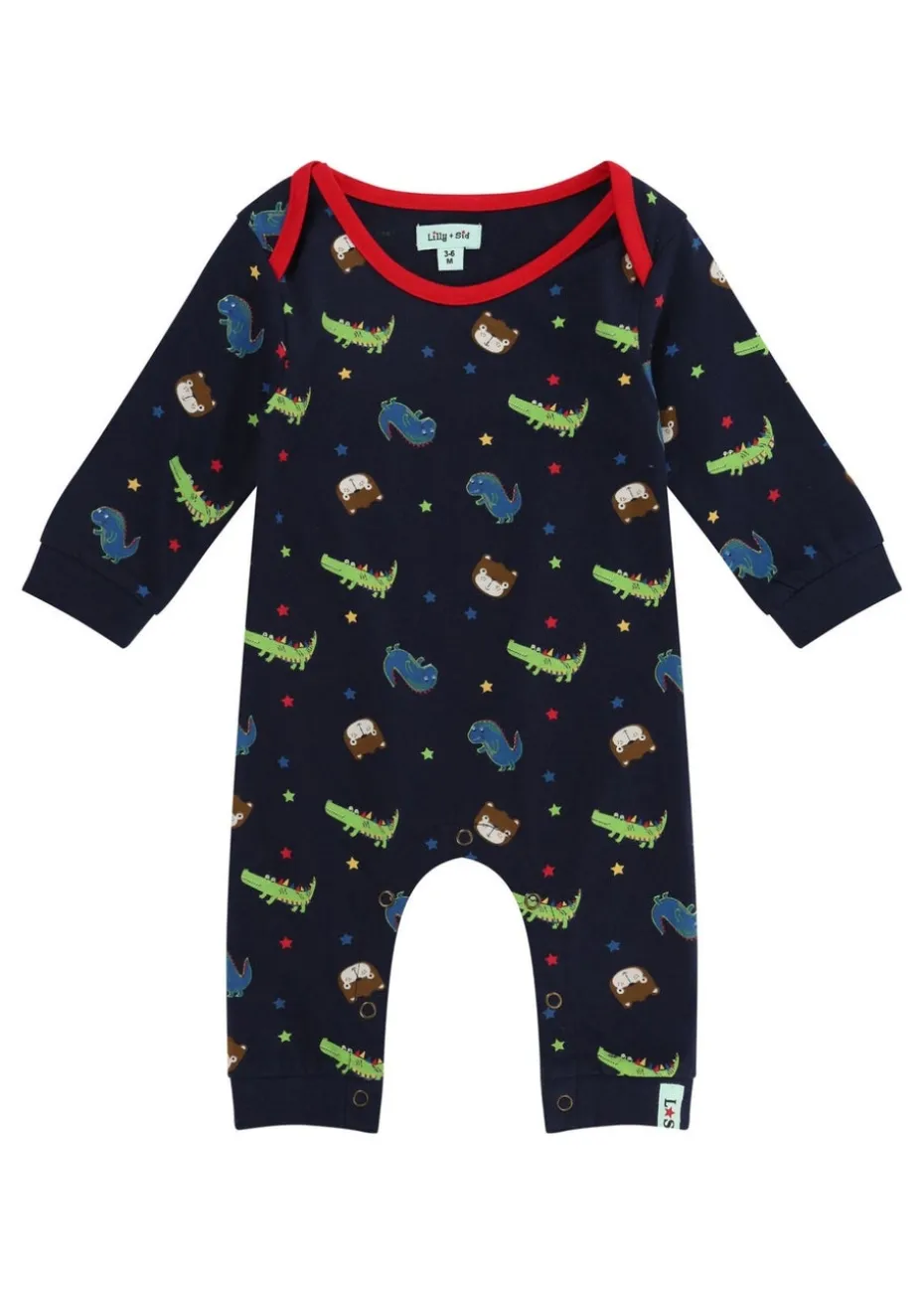 Lilly & Sid Navy Dinosaur Print Romper (0-12 Months)