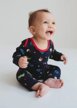 Lilly & Sid Navy Dinosaur Print Romper (0-12 Months)