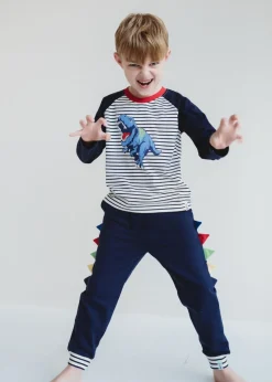 Lilly & Sid Navy Dinosaur Applique Joggers (6 Months- 8 Years)