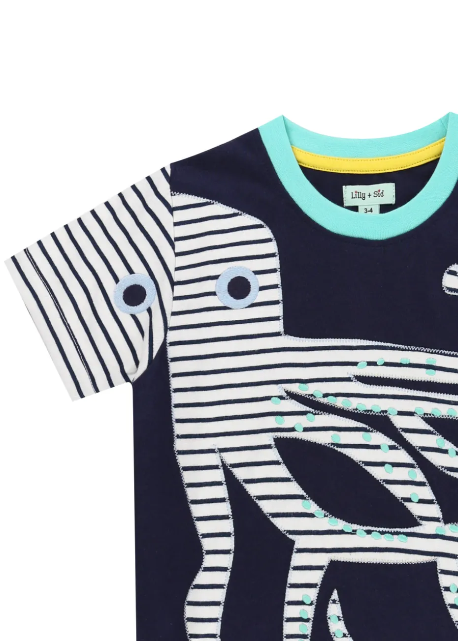 Lilly & Sid Navy Octopus Applique T Shirt (0-7 Years)