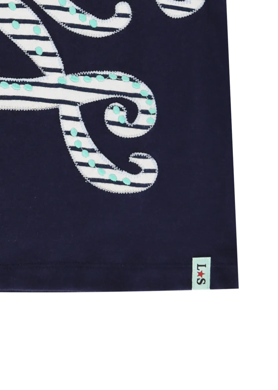 Lilly & Sid Navy Octopus Applique T Shirt (0-7 Years)