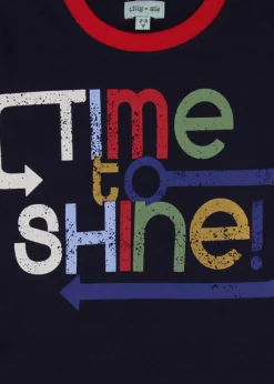 Lilly & Sid Navy Time To Shine Slogan Print Top (0-8 Years)