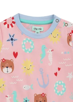 Lilly & Sid Pink Lilly & Friends Print Romper (24 Months- 8 Years)