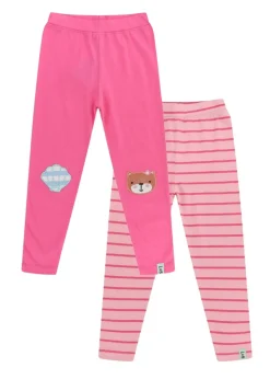 Lilly & Sid Pink Lilly Applique & Stripe Print Leggings 2 pack (24 Months- 8 Years)