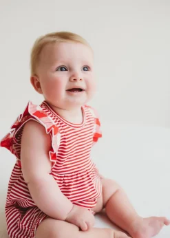 Lilly & Sid Red Stripe & Gingham Print Romper (0-12 Months)