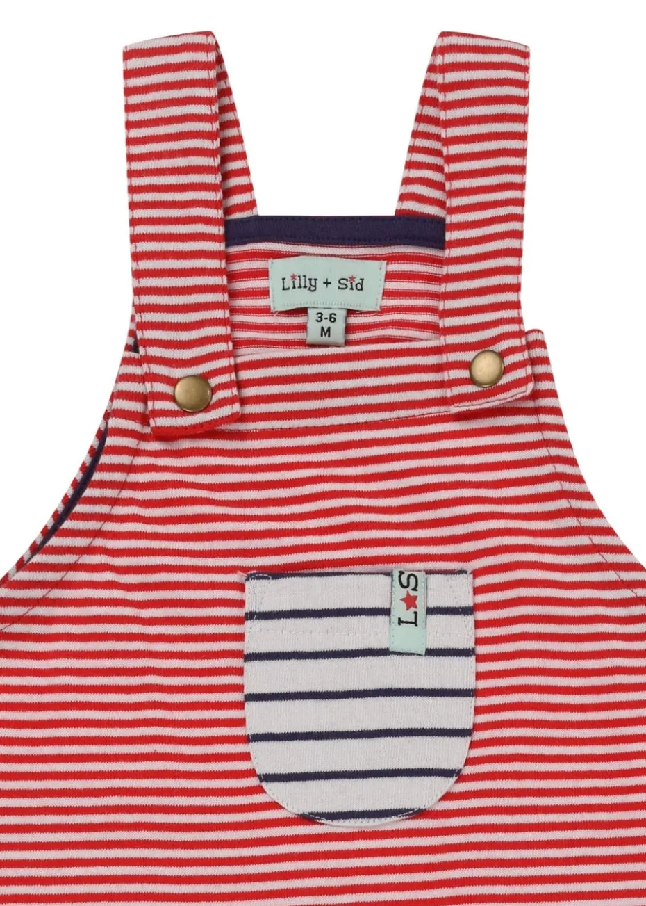 Lilly & Sid Red Stripe Print Dungarees (0- 24 Months)