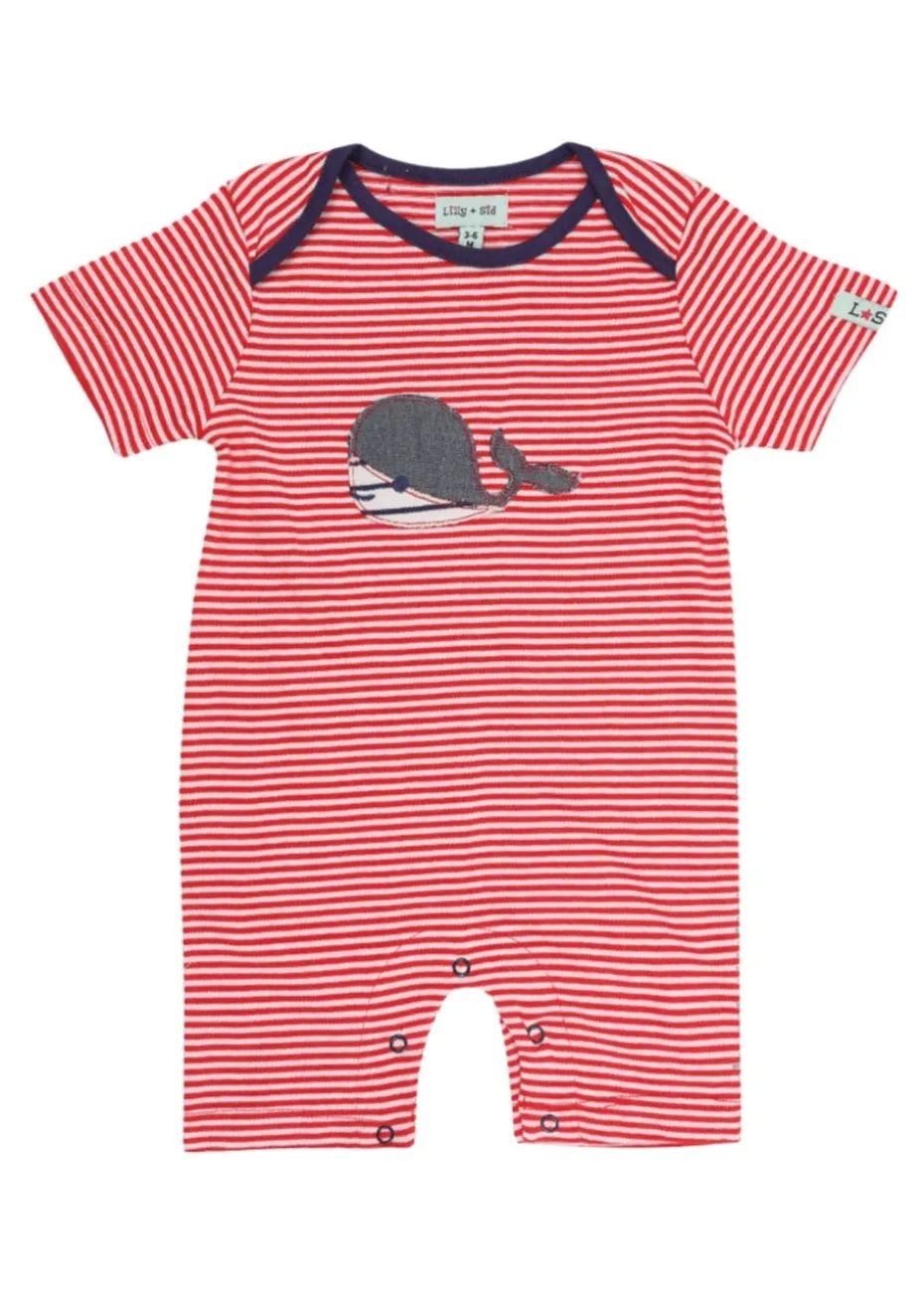Lilly & Sid Red Whale Applique Romper (0-12 Months)