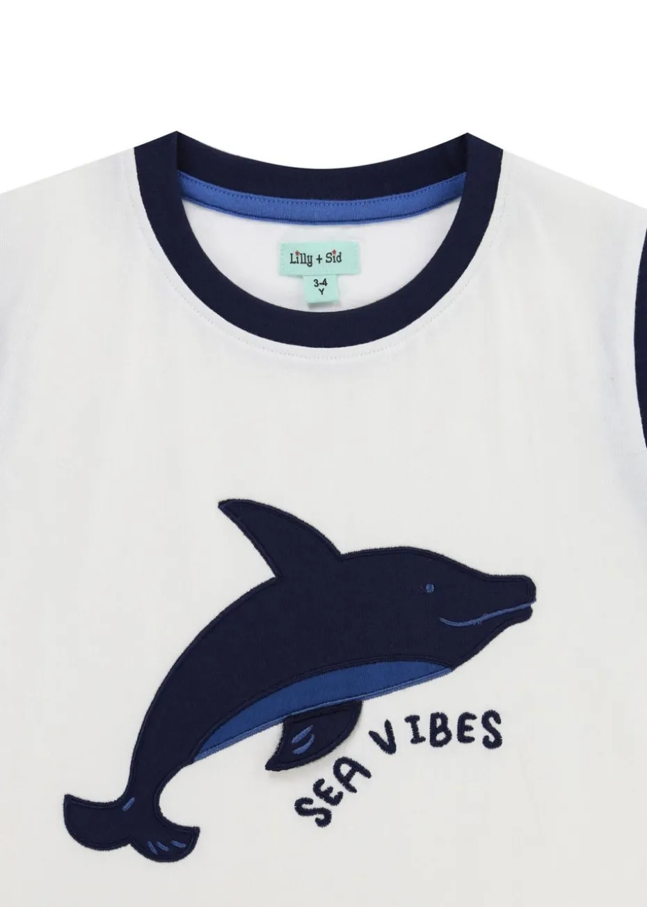 Lilly & Sid White Sea Dolphin Applique T Shirt (0-8 Years)