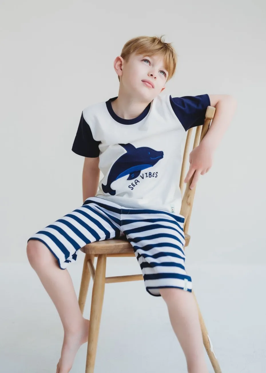Lilly & Sid White Sea Dolphin Applique T Shirt (0-8 Years)