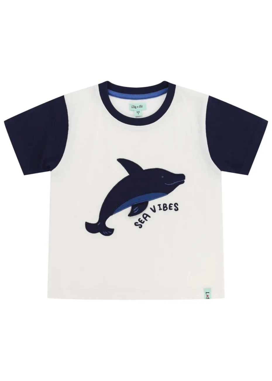 Lilly & Sid White Sea Dolphin Applique T Shirt (0-8 Years)