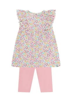 Lily & Sid Pink Mini Floral Print Dress & Legging Set (0 -  24 Months)
