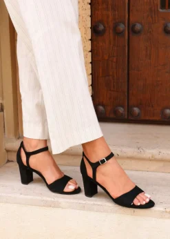 Linzi Abby Black Faux Suede Closed Back Block Heel Sandal