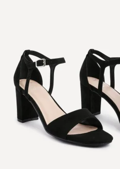Linzi Abby Black Faux Suede Closed Back Block Heel Sandal