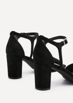 Linzi Abby Black Faux Suede Closed Back Block Heel Sandal