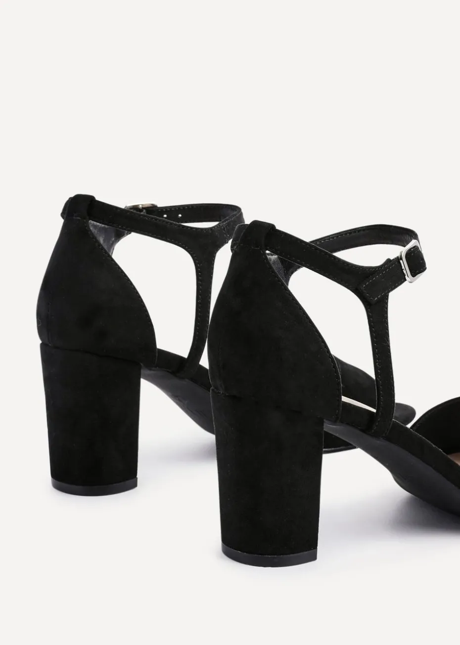 Linzi Abby Black Faux Suede Closed Back Block Heel Sandal