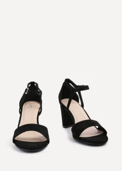 Linzi Abby Black Faux Suede Closed Back Block Heel Sandal
