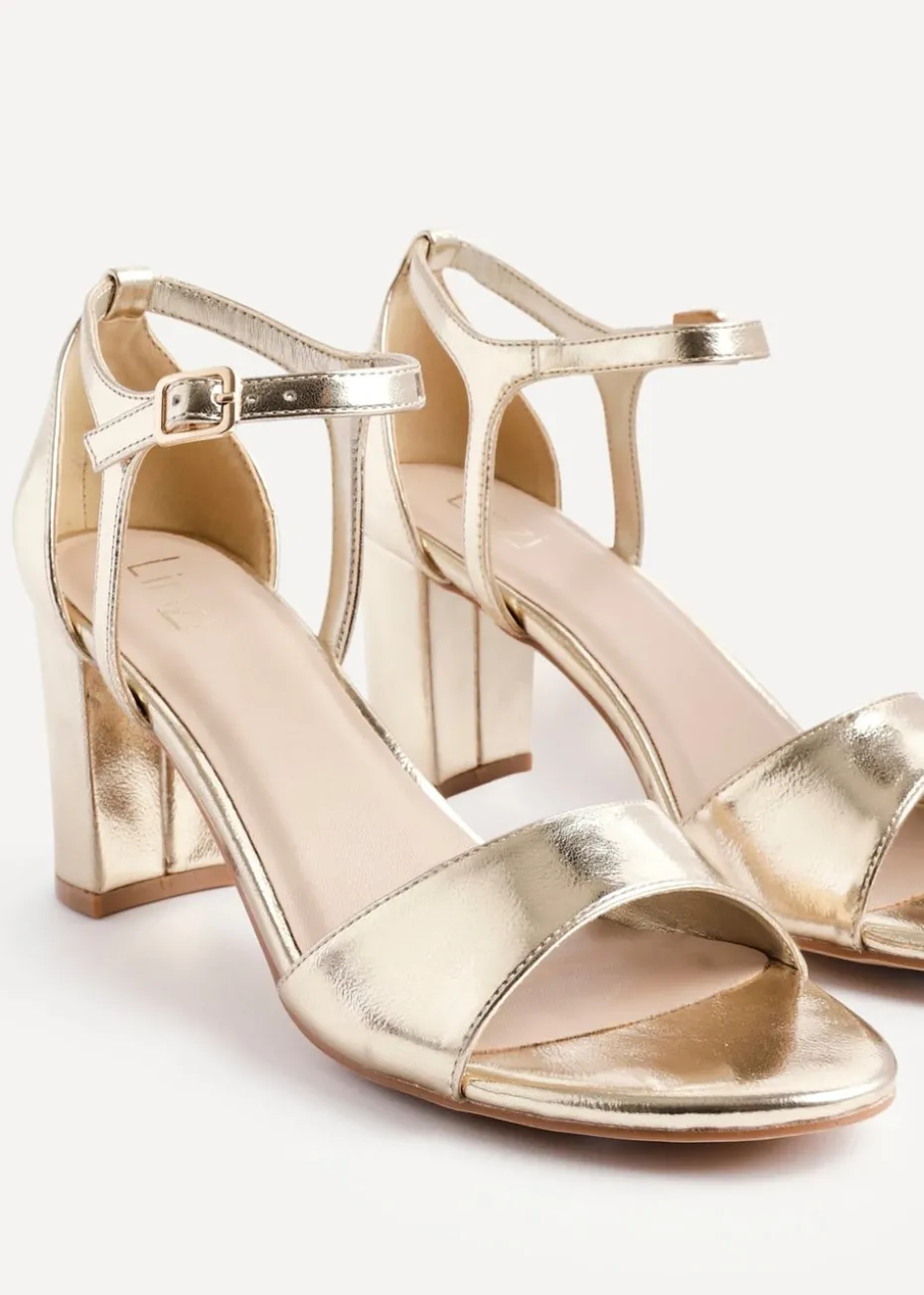 Linzi Abby Gold Faux Leather Closed Back Block Heel Sandal
