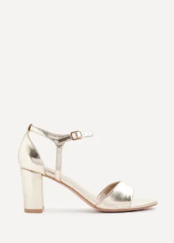 Linzi Abby Gold Faux Leather Closed Back Block Heel Sandal