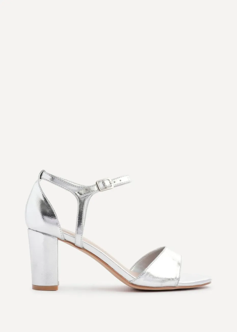 Linzi Abby Silver Faux Leather Closed Back Block Heel Sandal