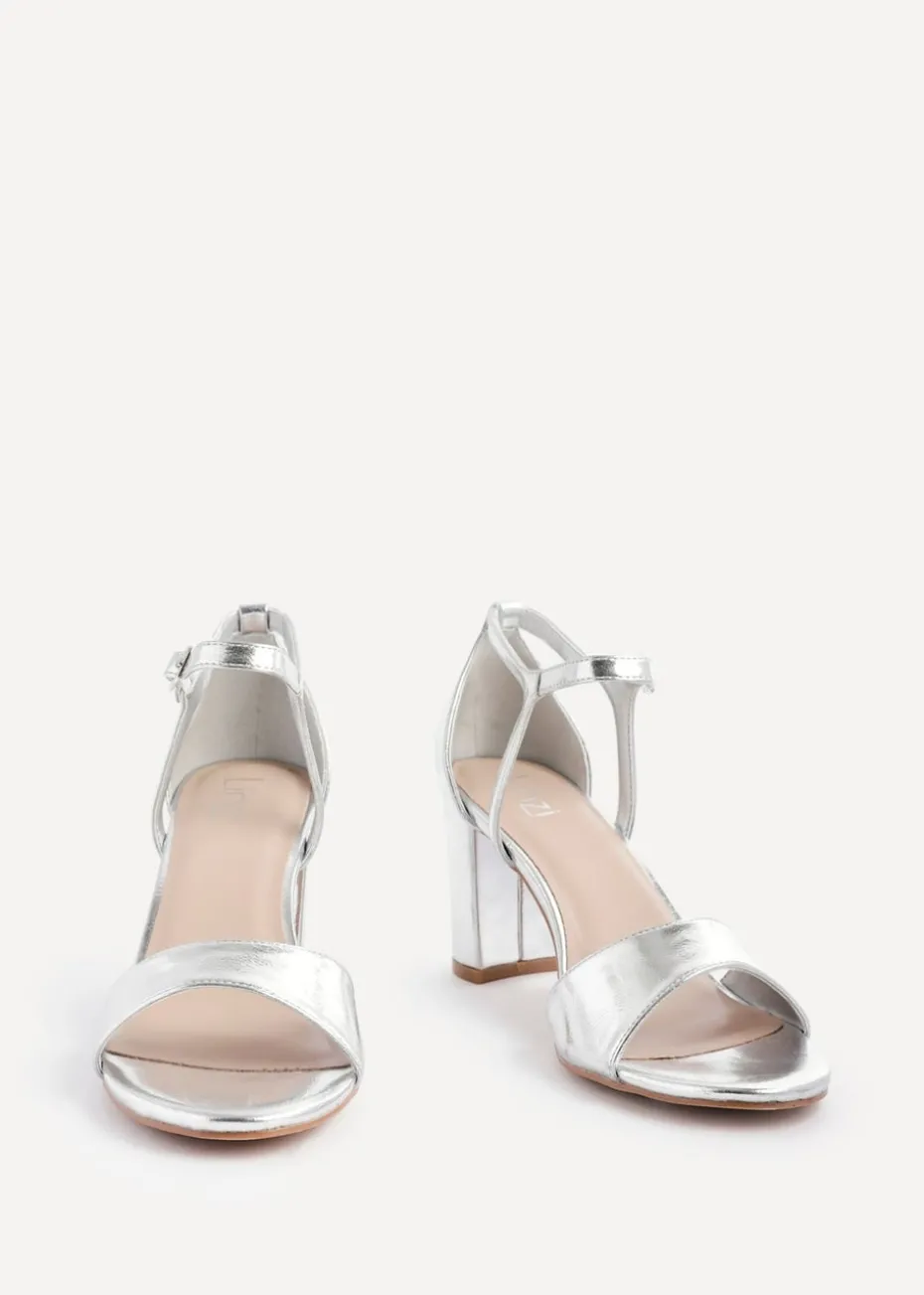 Linzi Abby Silver Faux Leather Closed Back Block Heel Sandal