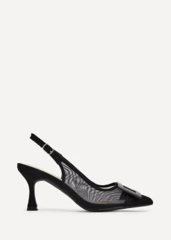 Linzi Ace Black Faux Suede & Mesh Court Heel