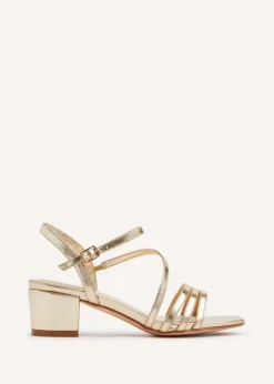 Linzi Afia Gold Faux Leather Strappy Heeled Sandal