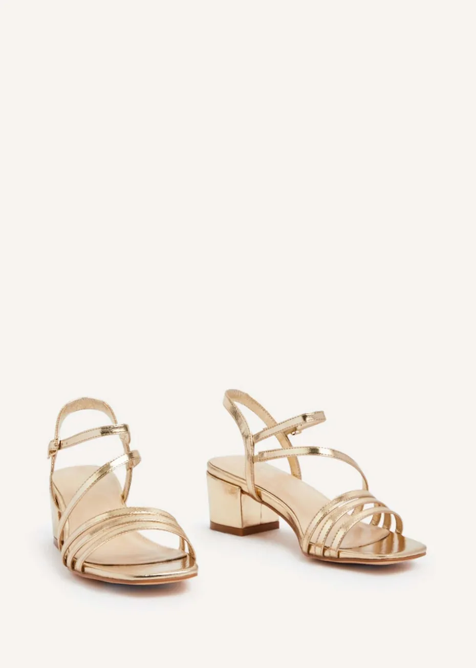 Linzi Afia Gold Faux Leather Strappy Heeled Sandal