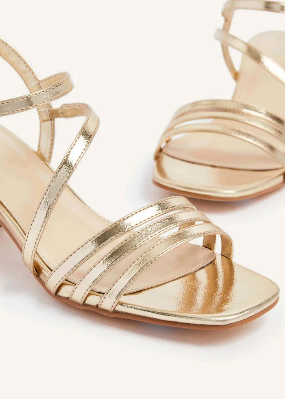 Linzi Afia Gold Faux Leather Strappy Heeled Sandal