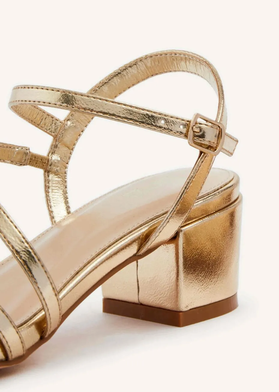 Linzi Afia Gold Faux Leather Strappy Heeled Sandal