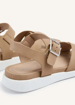 Linzi Alanis Mocha Faux Leather Footbed Flatform Sandals